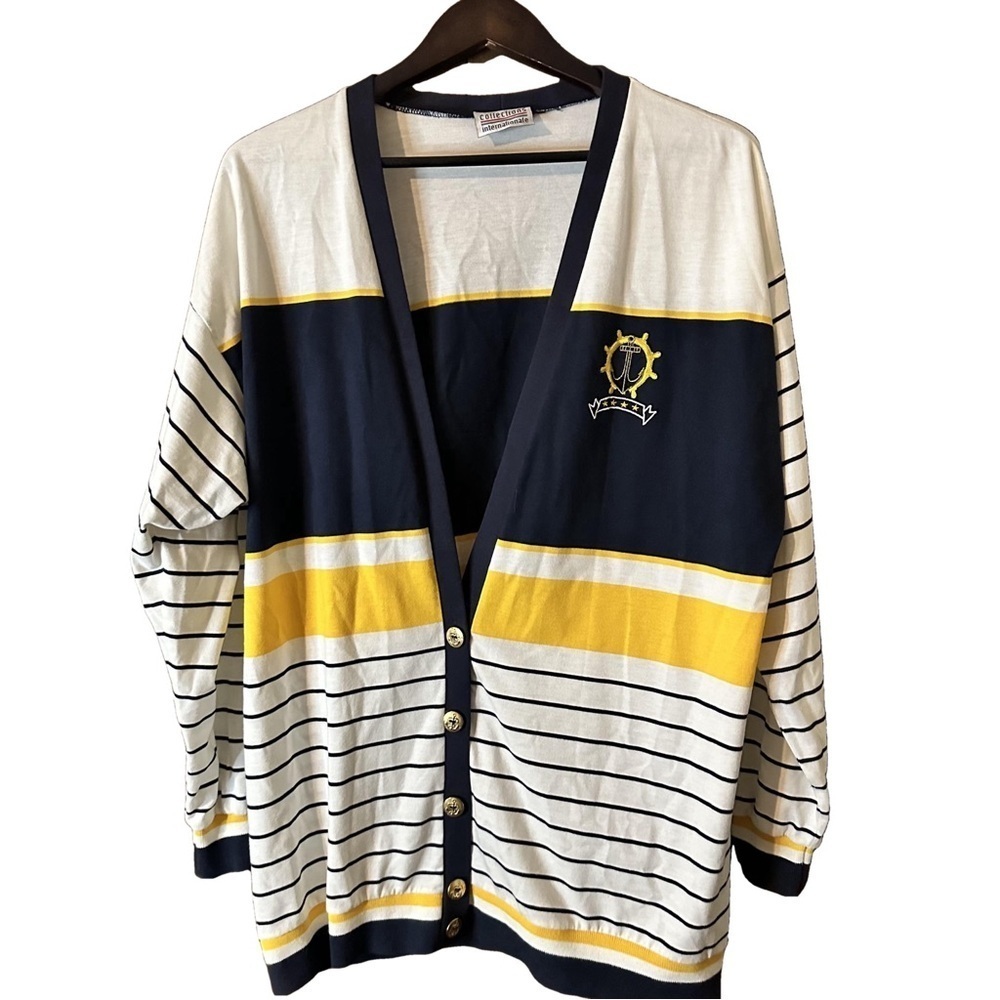 Vintage Collections Internationale Women’s Navy Gold Stripes Nautical Cardigan L